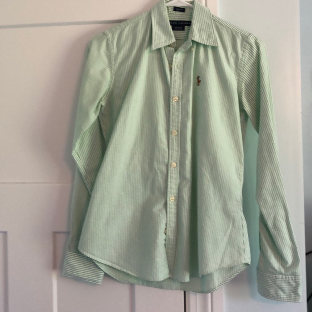 Ralph Lauren green and white striped polo